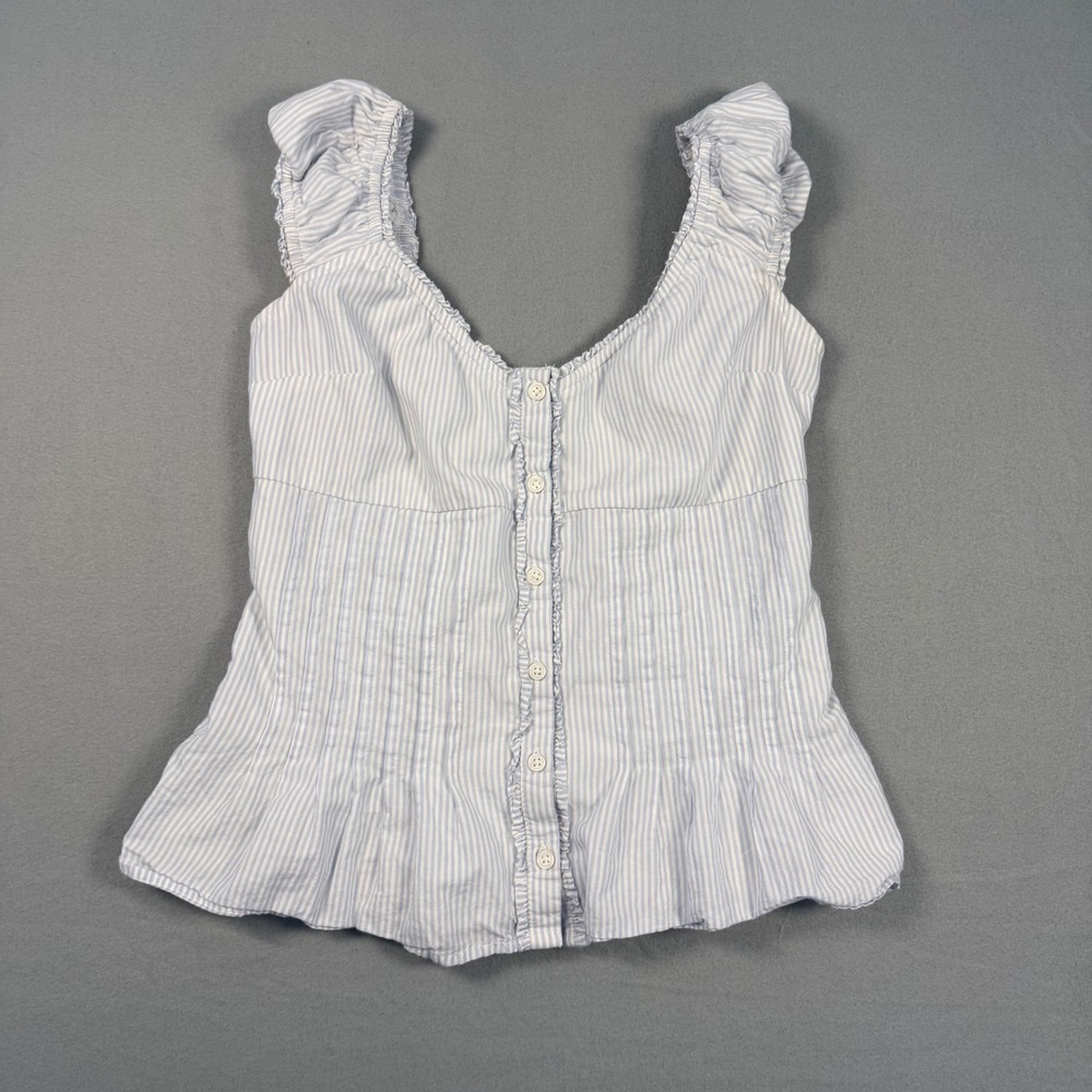 Hollister 2000s Pinstripe Blouse Womens S Blue Excellent